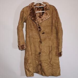 Jean Basic Tan Maxi Button Peacoat With Fur Inside Size XL